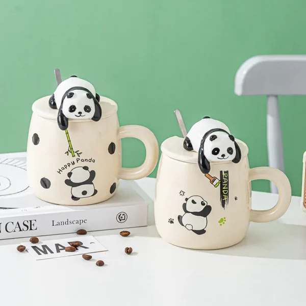 WPLSCPMU0209-0212-02 Cute Cartoon Panda Ceramic Mug with Lid Coffee Cup
