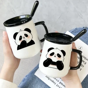 Cute Cartoon Panda Ceramic Mug with Lid Water Coffee Cup
