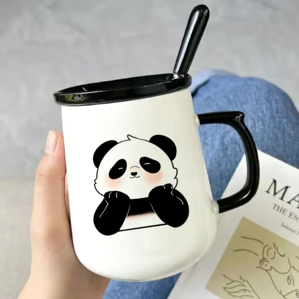 Cute Cartoon Panda Ceramic Mug with Lid Water Coffee Cup