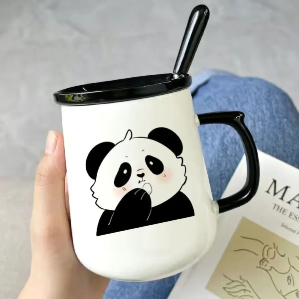 Cute Cartoon Panda Ceramic Mug with Lid Water Coffee Cup