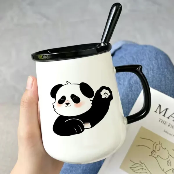 Cute Cartoon Panda Ceramic Mug with Lid Water Coffee Cup