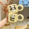 WPLSCPMU0217-0220-01 Cute Cream Color Panda Mug with Lid and Spoon Gift Box Set
