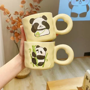 Cute Cream Color Panda Mug with Lid and Spoon Gift Box Set