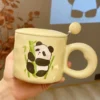WPLSCPMU0217 Cute Cream Color Panda Mug with Lid and Spoon Gift Box Set