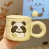 WPLSCPMU0218 Cute Cream Color Panda Mug with Lid and Spoon Gift Box Set