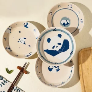 WPHHTW000194-0197-01 Cute Hand-Painted Panda Pattern Ceramic Dinner Plate Home Use