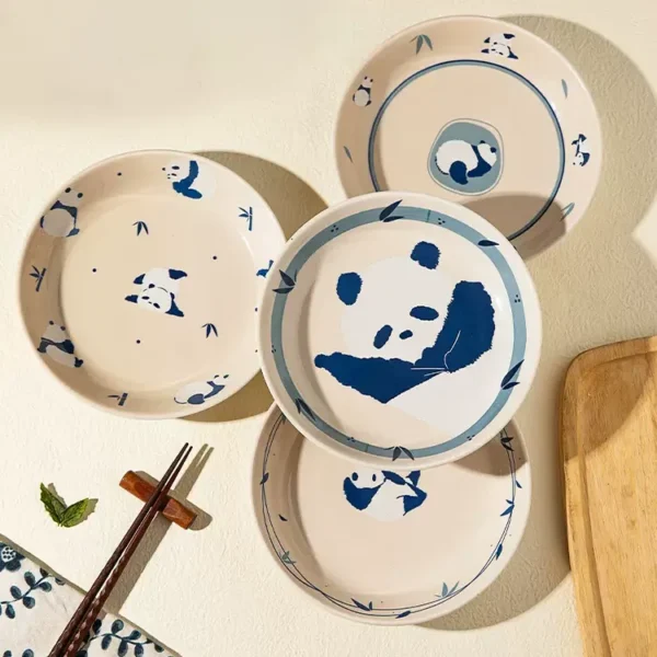 WPHHTW000194-0197-01 Cute Hand-Painted Panda Pattern Ceramic Dinner Plate Home Use