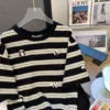 WPCTTS000691-0694-02 Cute Little Panda Embroidery Striped Short Sleeve T-Shirt