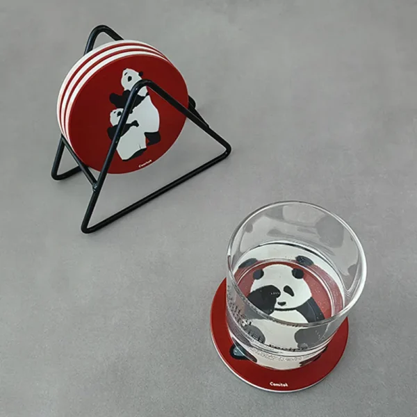 WPLSCS000292-03 Cute Panda Absorbent Ceramic Coaster with Cork Base