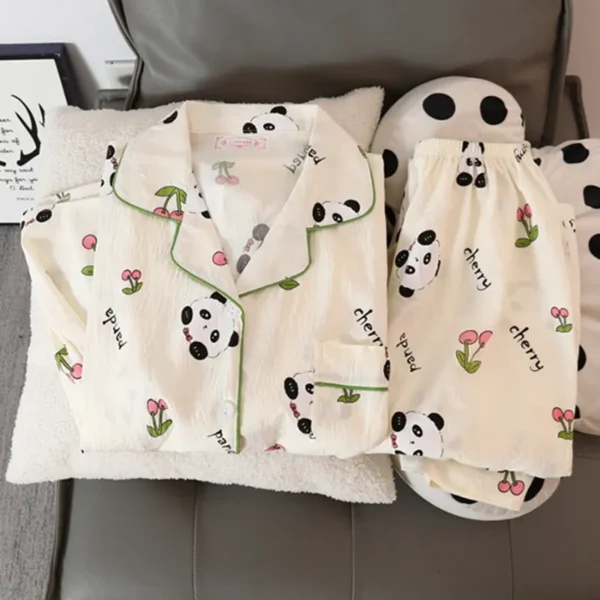 WPCTPM000257-0260-01 Cute Panda and Floral Pajamas Long Sleeve Loungewear Set