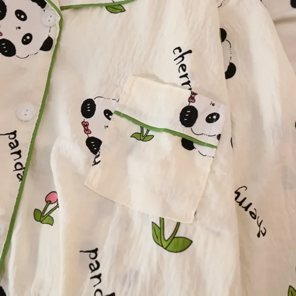 WPCTPM000257-0260-04 Cute Panda and Floral Pajamas Long Sleeve Loungewear Set