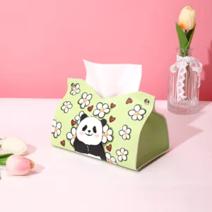 WPHHTB000249 Cute Panda and Floral Tissue Box Home Tissue Organizer Green