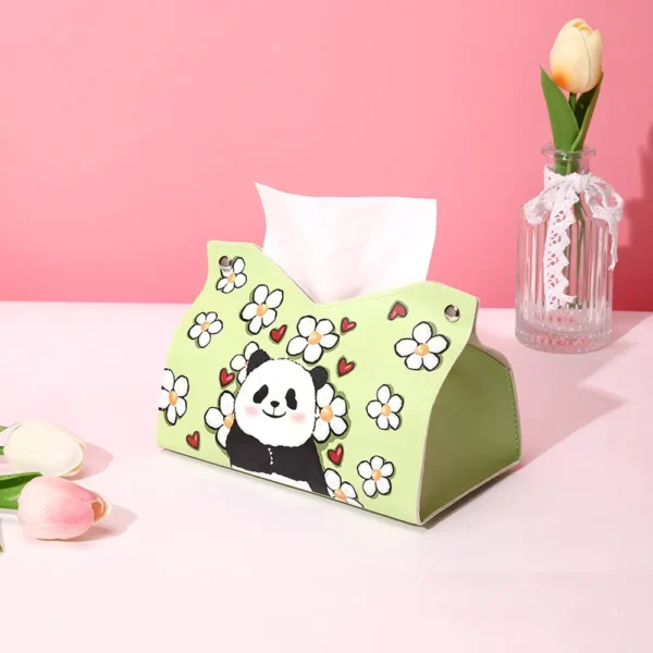 WPHHTB000249 Cute Panda and Floral Tissue Box Home Tissue Organizer Green
