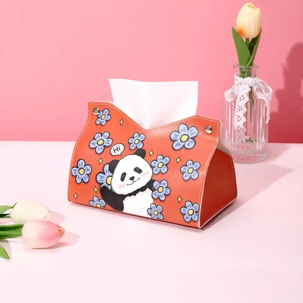WPHHTB000250 Cute Panda and Floral Tissue Box Home Tissue Organizer Red