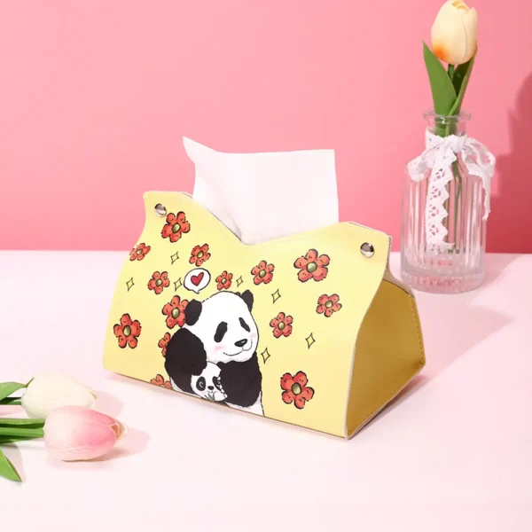 WPHHTB000251 Cute Panda and Floral Tissue Box Home Tissue Organizer Yellow