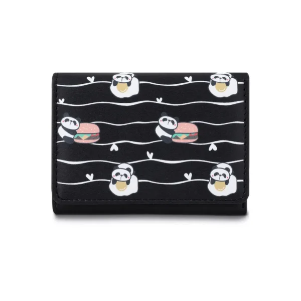 WPBGWC000196 Cute Panda and Food Mini Wallet Short Card Holder Coin Purse Black