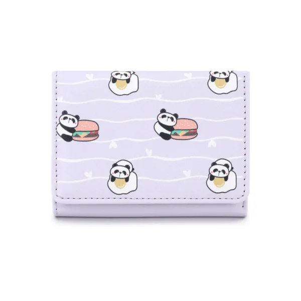 WPBGWC000193 Cute Panda and Food Mini Wallet Short Card Holder Coin Purse Purple