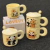 WPLSCPMU0194-0197 Cute Panda and Sunflower Cream Yellow Ceramic Mug with Lid