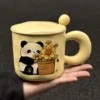 WPLSCPMU0197 Cute Panda and Sunflower Cream Yellow Ceramic Mug with Lid