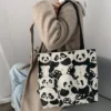 WPBGST000021-02 Cute Panda Canvas Shoulder Bag, Double-Sided Print, Tote Bag