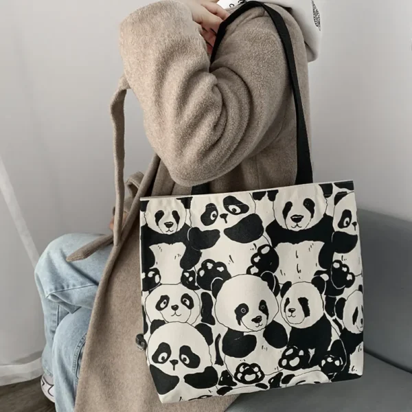 WPBGST000021-02 Cute Panda Canvas Shoulder Bag, Double-Sided Print, Tote Bag