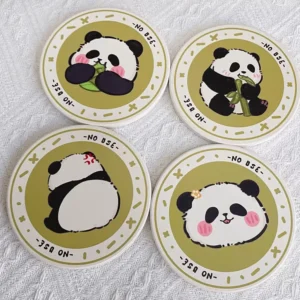 WPLSCS000323-0329-01 Cute Panda Ceramic Coaster Non-Slip Cork Premium Gift