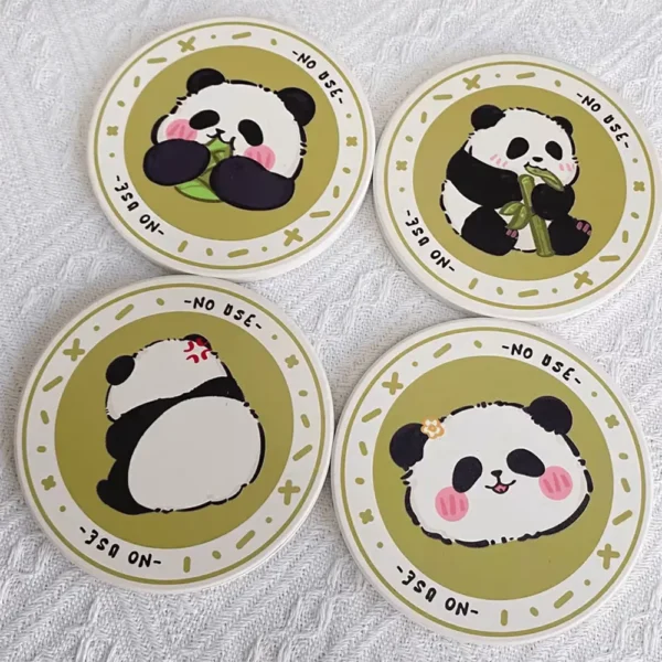 WPLSCS000323-0329-01 Cute Panda Ceramic Coaster Non-Slip Cork Premium Gift