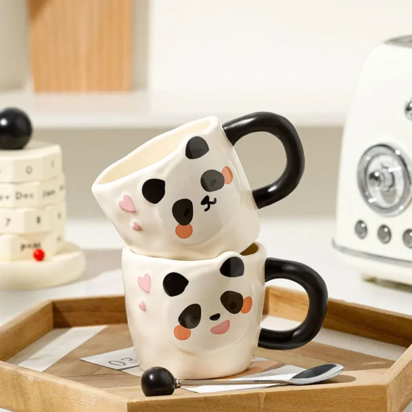 WPLSCPMU0180-0181-01 Cute Panda Ceramic Mug with Spoon Coffee Cup