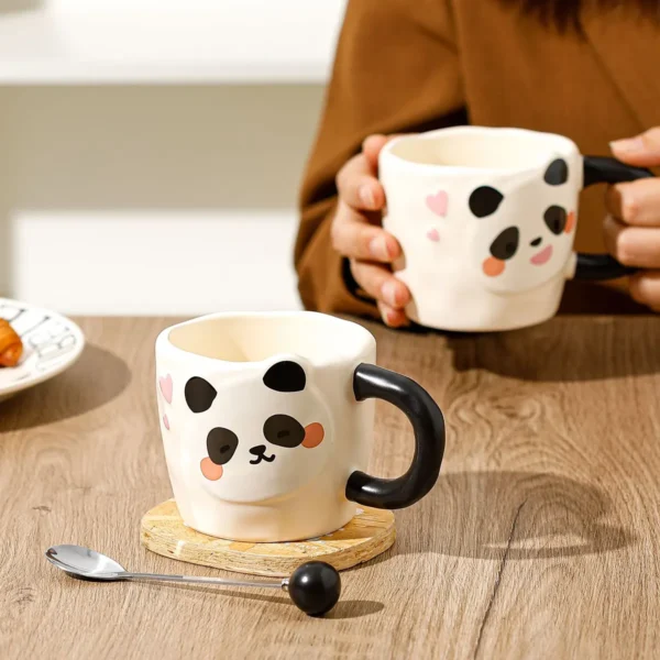 WPLSCPMU0180-0181-02 Cute Panda Ceramic Mug with Spoon High-Quality Coffee Cup