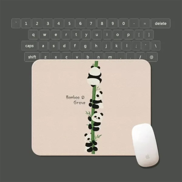 Cute Panda Climbing Bamboo Small Leather Texture Mouse Pad