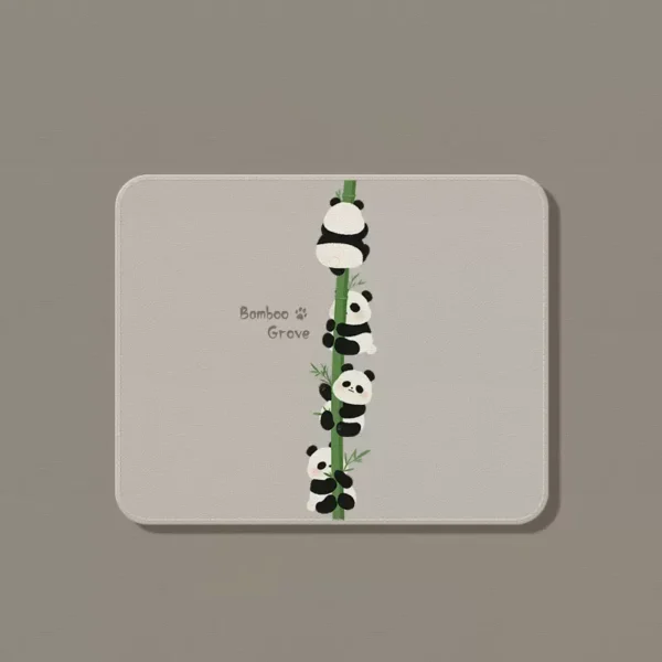 Cute Panda Climbing Bamboo Small Leather Texture Mouse Pad Grey