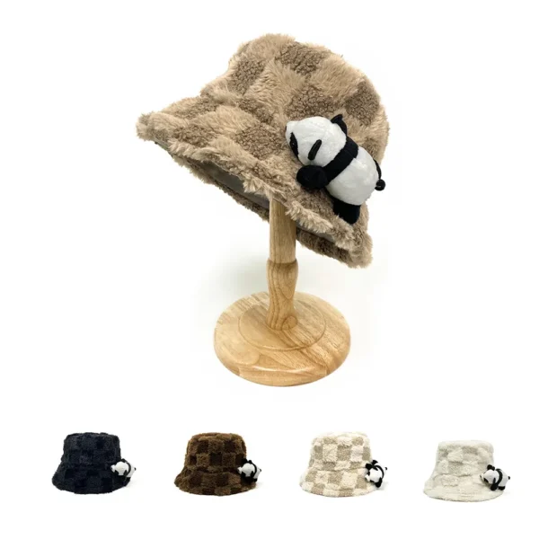 WPCTHABH0085-0089-01 Cute Panda Doll Thickened Plush Bucket Hat