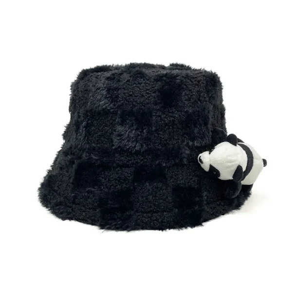 WPCTHABH0085 Cute Panda Doll Thickened Plush Bucket Hat Black