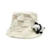 WPCTHABH0089 Cute Panda Doll Thickened Plush Bucket Hat White