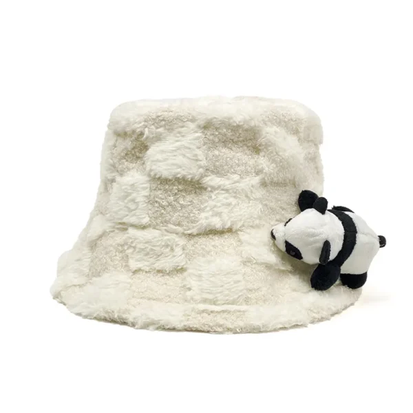 WPCTHABH0089 Cute Panda Doll Thickened Plush Bucket Hat White