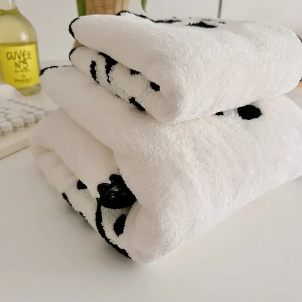 WPCTTW000186-03 Cute Panda Embroidered Coral Fleece Towel and Bath Towel Set