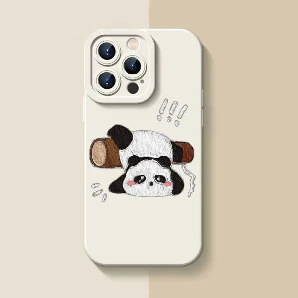 WPASPC000561 Cute Panda Faux Lambskin Pattern Silicone Apple iPhone Case