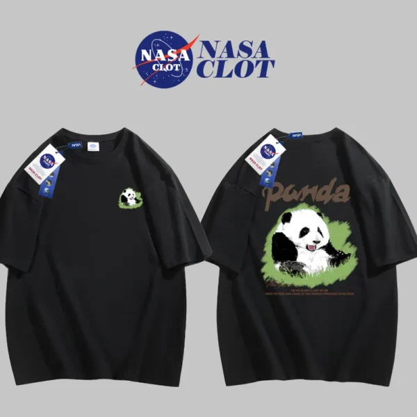 WPCTTS000627 Cute Panda Hua Hua Print Cotton T-Shirt Black