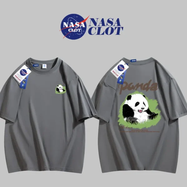 WPCTTS000651 Cute Panda Hua Hua Print Cotton T-Shirt Grey