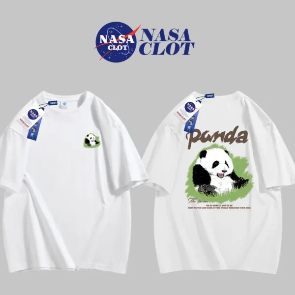WPCTTS000633 Cute Panda Hua Hua Print Cotton T-Shirt White