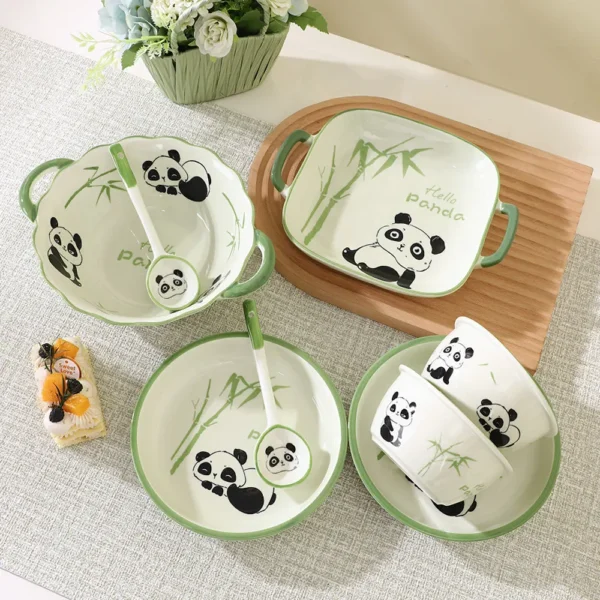 WPHHTW000183-0193-02 Cute Panda Hua Hua Series Ceramic Tableware Set for Home Use