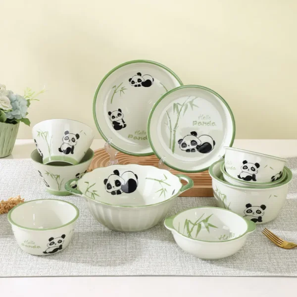 WPHHTW000183-0193-03 Cute Panda Hua Hua Series Ceramic Tableware Set for Home Use
