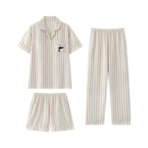 WPCTPM000234-0237-01 Cute Panda Pajamas with Padded Top for Women 3-Piece Set