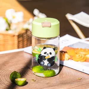 WPLSCPPC0061-0062 Cute Panda Pattern Glass Water Cup Mini Portable Travel Mug