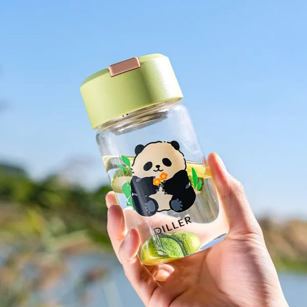 WPLSCPPC0061 Cute Panda Pattern Glass Water Cup Mini Portable Travel Mug Green