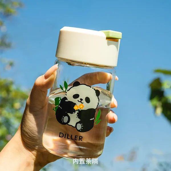 WPLSCPPC0062 Cute Panda Pattern Glass Water Cup Mini Portable Travel Mug