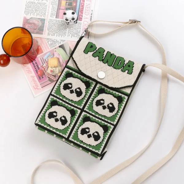 WPBGWB000149 Cute Panda Pattern Hand-Knitted Phone Bag Versatile Handbag