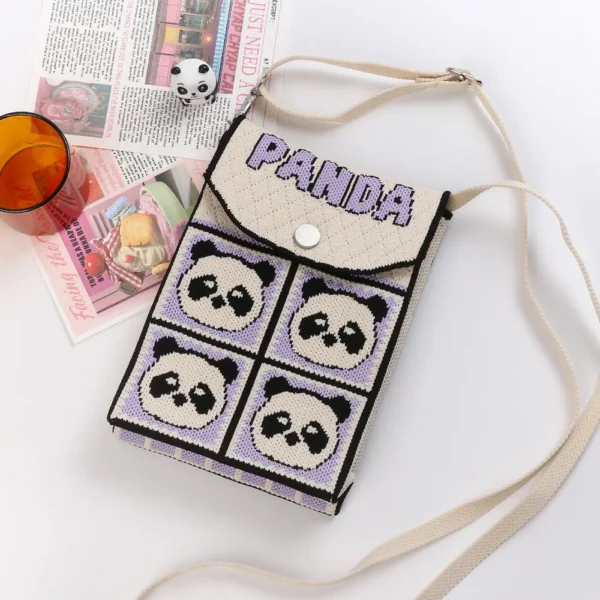 WPBGWB000146 Cute Panda Pattern Hand-Knitted Phone Bag Versatile Handbag Purple