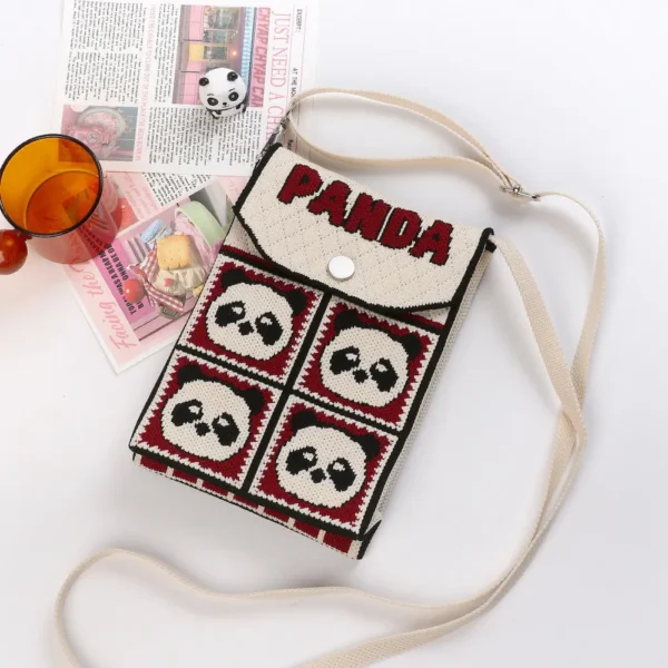 WPBGWB000153 Cute Panda Pattern Hand-Knitted Phone Bag Versatile Handbag Red