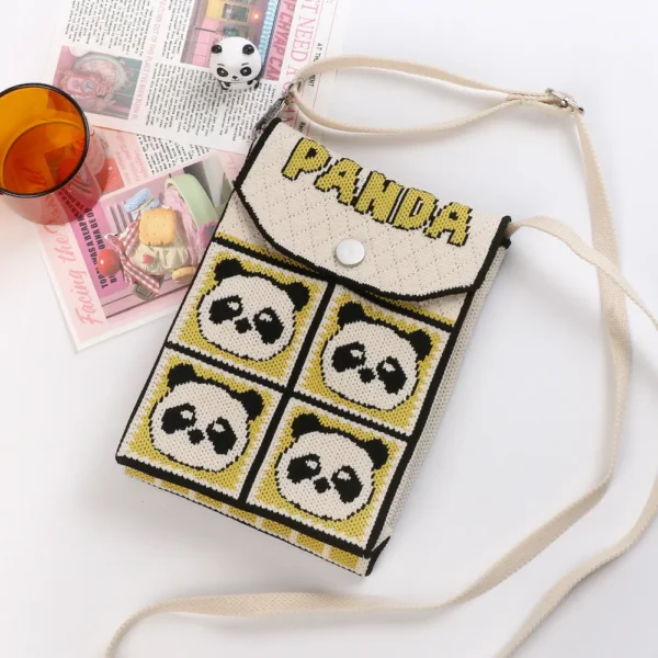 WPBGWB000148 Cute Panda Pattern Hand-Knitted Phone Bag Versatile Handbag